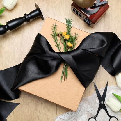 LaRibbons Black Satin Ribbon 4 Inch x 10 Yards Double Faced - color: Black, size: 4" x 10 Yards