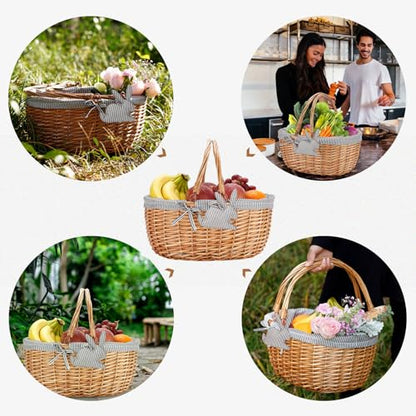Good GAIN Picnic Basket with Folded Handles,Wicker Empty Basket.Grey - color: Gray