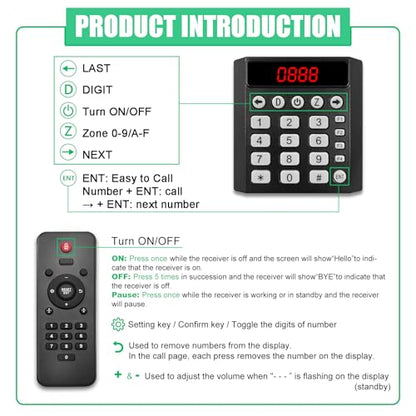 Queue Calling System Wireless 3-Digit Take a Number Machine with Now Serving Display Screen Numeric Keypad Caller and Ticket Dispenser Stand from 000-999 Paper Roll for Restaurant Bank Clinic
