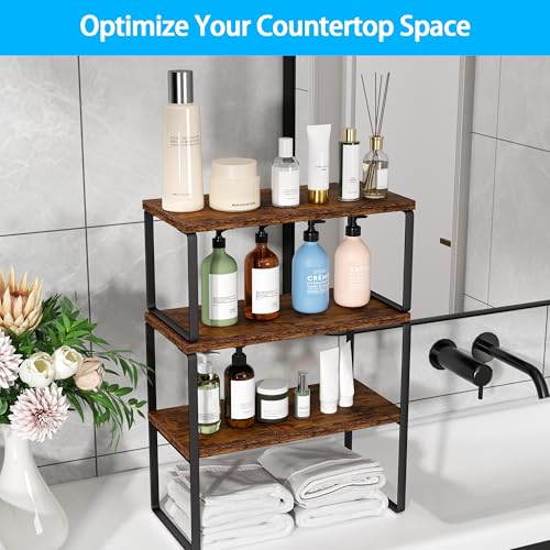 Golener Kitchen Counter Organizer, Countertop Shelf, Adjustable, Stackable - color: Rustic Brown, size: Medium