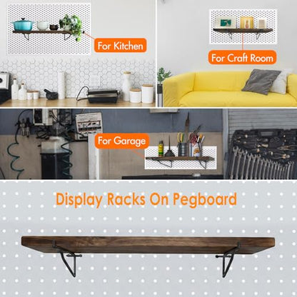 Wood Pegboard Shelves with Brackets 2 Pack Peg Board Wall Storage (Brown) - color: Brown