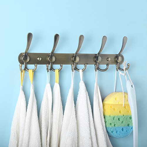 Dseap Coat Rack Wall Mounted - 5 Tri Hooks, Heavy Duty, Stainless Steel, Metal Coat Hook Rail for Coat Hat Towel Purse Robes Mudroom Bathroom Entryway,Bronze - color: Bronze, size: L=16" (1 Pcs)