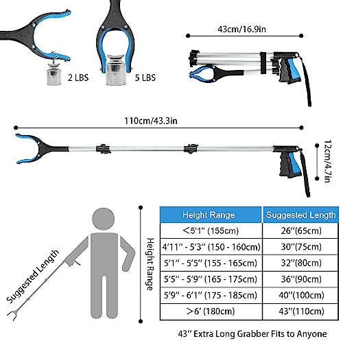Housolution Reacher Grabber Tool, 43" Extra Long for Elderly, Blue
