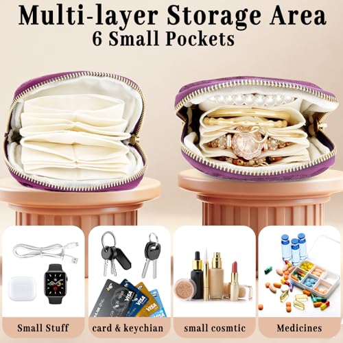 Travel Jewelry Case for Women, Portable Pouch Bags Velvet Organizer - color: Ah-light purple