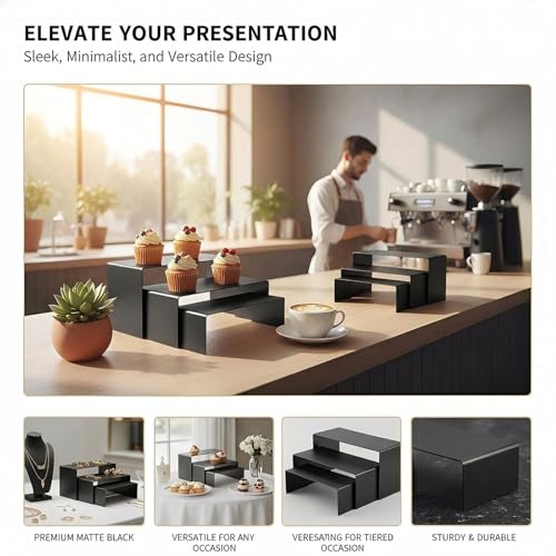Display Stand Risers 3 Pcs, Stainless Steel - Black - color: Black