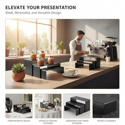 Display Stand Risers 3 Pcs, Stainless Steel - Black - color: Black