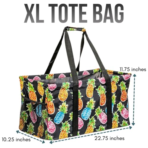 Extra Large Utility Tote Bag - Oversized Collapsible Beach Bag - Pineapple - color: Pineapple Black