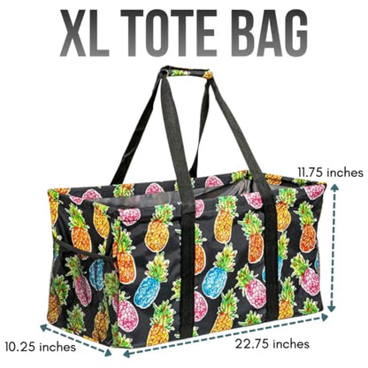 Extra Large Utility Tote Bag - Oversized Collapsible Beach Bag - Pineapple - color: Pineapple Black