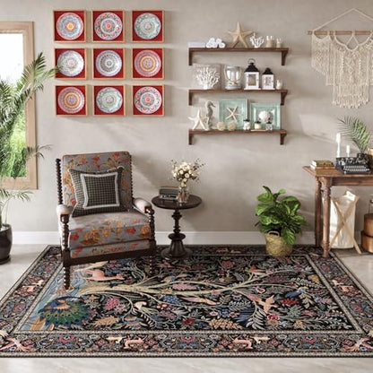 Rugcomf Area Rug 3x5 Washable Non Slip Tree of Life-Patterned, Black - color: Black—tree of Life-patterned, size: 3' x 5' (Rectangular)