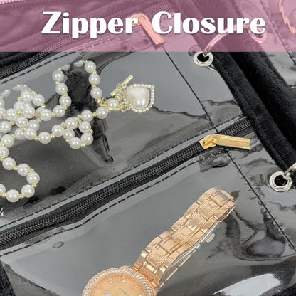 Travel Jewelry Organizer Case,Small Jewelry Bags Jewelry Storage Book Ring Binder with Clear Zipper Velvet Pouch for Traveling (Inner Pages,Black,3 PCS,Medium) - color: Inner Pages,Black,3 PCS,Medium