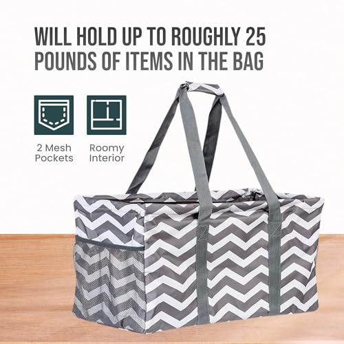 Extra Large Utility Tote Bag - Oversized Collapsible Beach Bag - Chevron Gray - color: Chevron Gray
