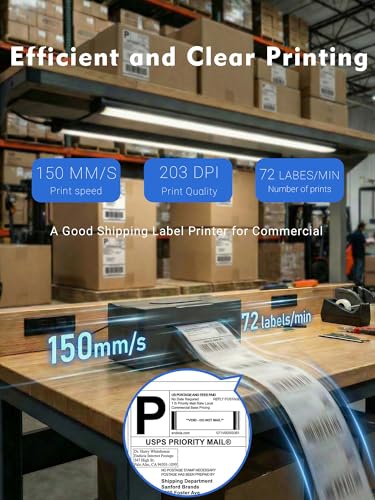 Forc Bluetooth Thermal Shipping Label Printer, 4x6, Black - color: Black