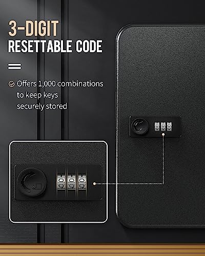 Uniclife 28-Key Steel Key Cabinet, Black Key Box with Combination Lock - color: Black, size: 28 Keys