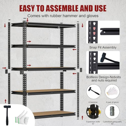 72" H Heavy Duty Garage Shelving, 2400LBS Capacity 5-Tier Storage Shelves,Adjustable Industrial Metal Garage Shelves for Basement Pantry Kitchen Warehouse, 16" D x 36" Wx72 H,Black - size: 16"D x 35.5"W x 72"H(Metal Board)