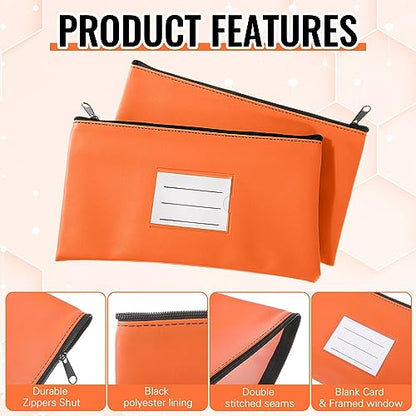 Paterr 6 Pcs Money Bags with Zipper PU Leather Deposit Bank Bag Security Money Pouch Receipt Holder Bank Pouch Wallet with Label for Cash Coin Makeup Cosmetics Bills Tickets, 11 x 6 Inch(Orange) - color: Orange