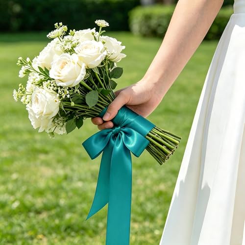 1In 30Yards Teal Satin Ribbon for Gift Wrapping Wedding Christmas Party - color: Teal, size: 1 inch