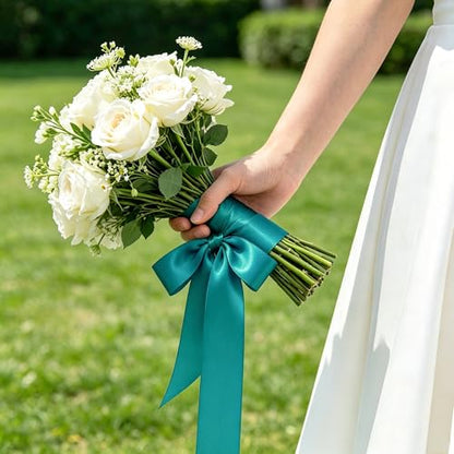 1In 30Yards Teal Satin Ribbon for Gift Wrapping Wedding Christmas Party - color: Teal, size: 1 inch