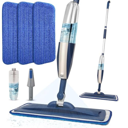 Wet Spray Mop for Floor Cleaning with 14 oz Bottle & 3 Microfiber Pads - color: 03-blue