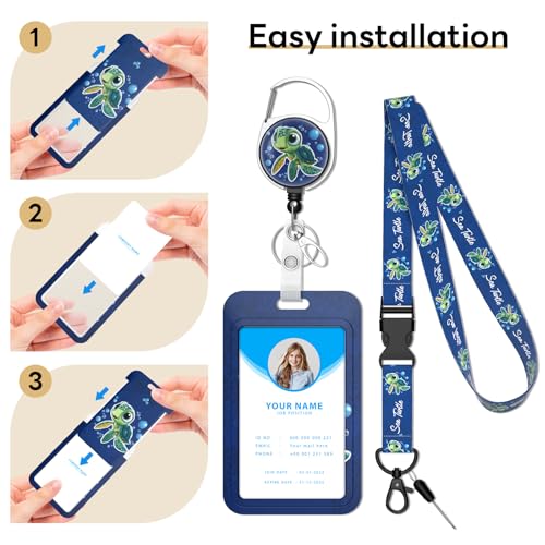 Retractable Badge Holder with Detachable Lanyard, Cute Turtle - color: Cute Turtle