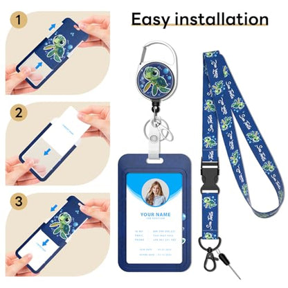 Retractable Badge Holder with Detachable Lanyard, Cute Turtle - color: Cute Turtle