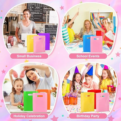 VieFantaisie 50 PCS Pink Party Favor Bags, 8" x 11" Goodie Bags for Candy Treat Craft Easter Egg, Plastic Gift Bag with Die Cut Handles for Birthday Party, School Events & Small Business, Wedding - color: Pink-50PCS-8x11Inch