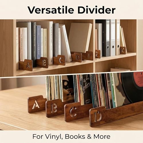 26pcs Vinyl Record Dividers - A-Z Wooden Record Holder Organizer Guides