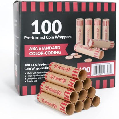 LLIKED 1,200 PCS Pennie Preformed Coin Roll Wrappers-Pennies - size: 1200 Pennies Coin Rolls