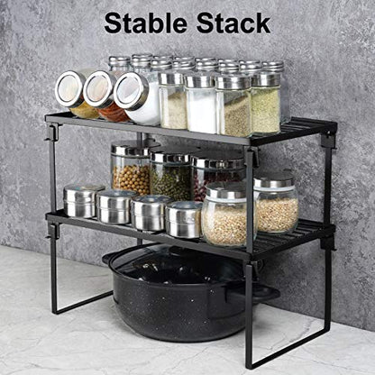 Tomorotec 2-Pack Stackable Kitchen Storage Shelf Rack Metal Cabinet Shelves