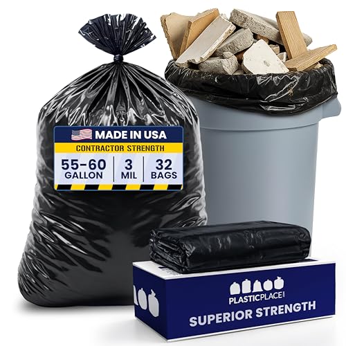 Plasticplace Contractor Trash Bags 55-60 Gallon │ 3.0 Mil │ Black Heavy Duty Garbage Bag │ 38” x 58” (32 Count) - color: Black, size: 1 Count (Pack of 32)