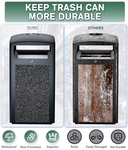 Commercial Outdoor Trash Can 30 Gallon, Heavy Duty Steel Mesh Garbage Bin with Metal Liner 0t1 - color: Black, size: Medium - Square
