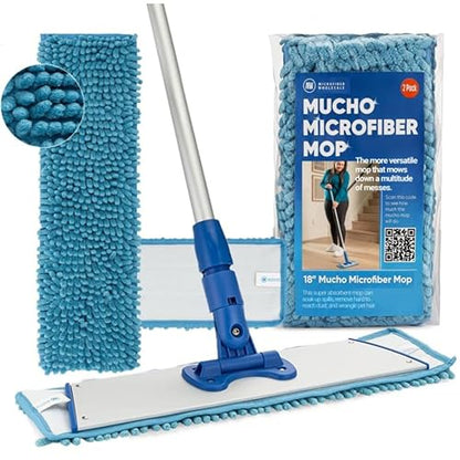 18" Mucho Mop Microfiber System - Mops for Floor Cleaning - Hardwood Floor Mop for Tile, Laminate, Wood, Vinyl Floors | Washable Pads | Dry & Wet Mopping - size: 18" Kit
