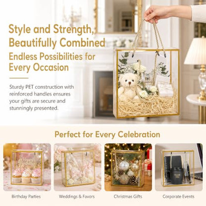 Okllen 20 Packs Clear Gift Box, 8x8x3.5 Inch PET Plastic Reusable Gift Bags with Handle, Favor Box for Mother's Day, Birthday Party, Wedding Favors, Valentine's Day