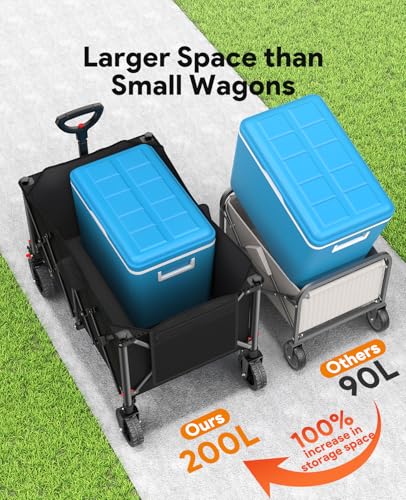 200L Wagons Carts Foldable with Wheels and Brakes for Camping Grocery - color: Black, size: 200l