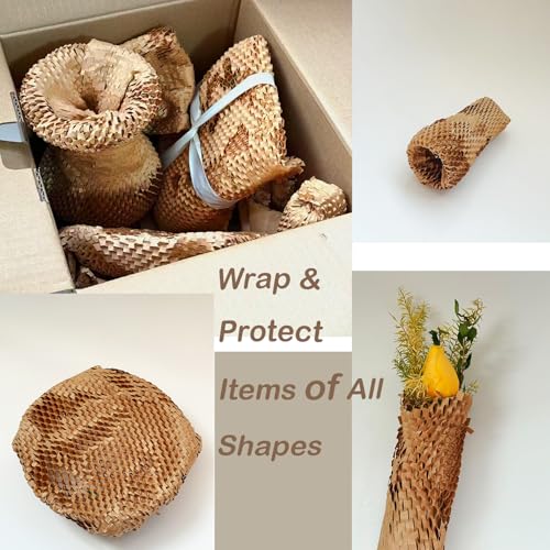 Honeycomb Packing Paper Wrap 15" x 250' Cushioning Packing Material for Moving Dishes Eco-Friendly Wrapping Paper for Glass Moving Protective Paper Bubble Wrap with 20 Fragile Stickers - size: 15" x 250 Ft