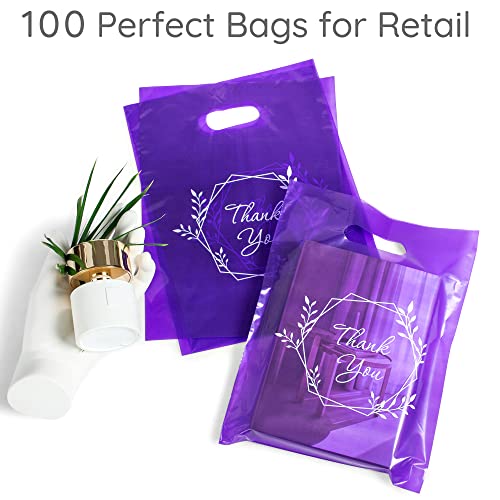 Choice Marts 100 Purple Thank You Bags With Handles 9x12 Merchandise Bags - color: Purple Thank You
