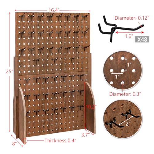 MOOCA Wooden Pegboard Jewelry Display Stand with 48 Hooks, Brown