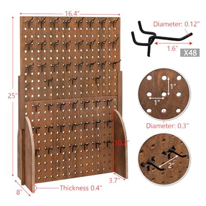 MOOCA Wooden Pegboard Jewelry Display Stand with 48 Hooks, Brown