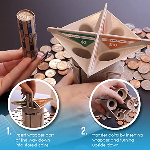 Nadex All-in-One Manual Coin Tender - Counter and Wrapper Tube with 32 Coin Wrappers | Great Storage and Organization Solution | Slots for Pennies, Nickels, Dimes, and Quarters