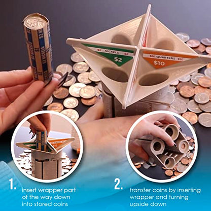 Nadex All-in-One Manual Coin Tender - Counter and Wrapper Tube with 32 Coin Wrappers | Great Storage and Organization Solution | Slots for Pennies, Nickels, Dimes, and Quarters