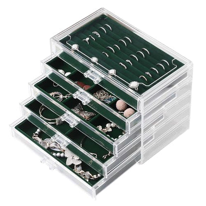 Frebeauty Acrylic Jewelry Box,5-Layer Jewelry Organizer with Drawers - color: Blackish Green