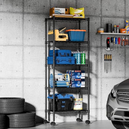 DUMOS 5-Tier Metal Storage Shelves, Shelving Unit, Storage Rack, 23" W - size: 5 Tiers
