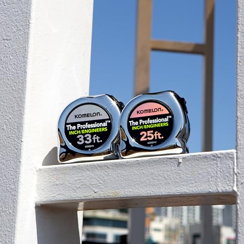 Komelon 433IEHV High-Visibility Professional Tape Measure both Inch and Engineer Scale Printed 33-feet by 1-Inch, Chrome - size: 10.1 m