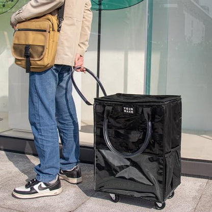 Reusable Grocery Bag with Wheels, Medium Black Rolling Tote - color: Black, size: Medium