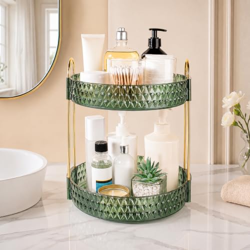 Large Capacity Rotating Makeup Organizer Perfume Stand Holder, 2 Tier Green - color: Green, size: 2 Tier (Standard)