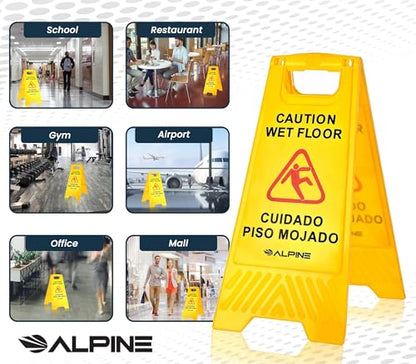 Alpine Wet Floor Sign 6 Pack - 24 Inch, High Visibility Yellow Caution Slippery When Wet Sign - Bilingual Safety Warning to Easily Avoid Accidents in High Traffic Areas - size: 6-Pack