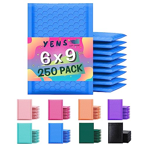 Yens Bulk Blue Poly Bubble Mailers 6x10 250 Pack Usable 6x9 - color: Blue, size: 6" x 10"