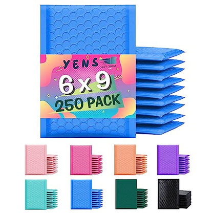 Yens Bulk Blue Poly Bubble Mailers 6x10 250 Pack Usable 6x9 - color: Blue, size: 6" x 10"