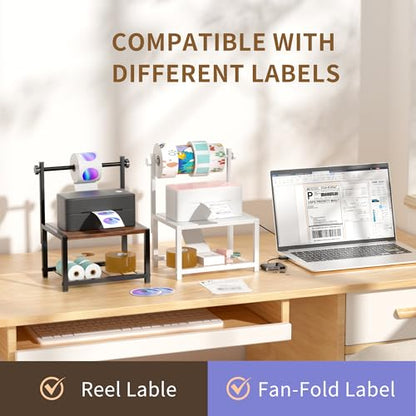 Label Holder for Rolls and Fan-Fold Labels, Sturdy Thermal Sticker Holder for Desktop Thermal Printer, Shipping Label Sticker Dispenser for Home, Office, and Small Businesses - color: White