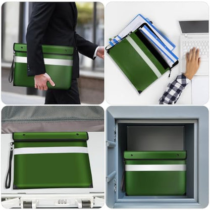 Vailoin 6200°F Fireproof Document Bag, 8 Layers of Heat Insulated Materials - color: Green, size: 13.9"x10.6"