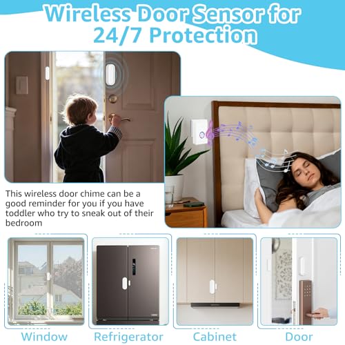 GreenCycle Wireless Door Open Sensor Chime, Door Entry Chime - color: 1 plug recevier+ 2 chime